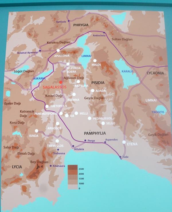 Kart over historiske steder rundt Antalya Tyrkia