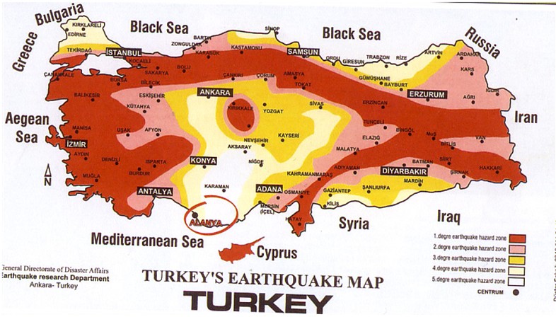 Jordskjelvkart Tyrkia